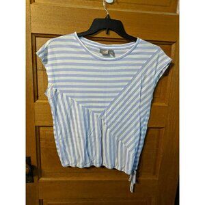 Chicos Size 1 Top Purple White Stripe Block Tie Waist Relaxed Fit Sleeveless